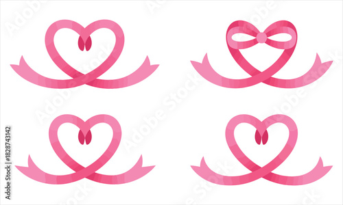 Four pink ribbon heart shapes on a white background create a loving display