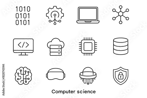 Server vector icon computer headset database vr algorithm icons binary neural science