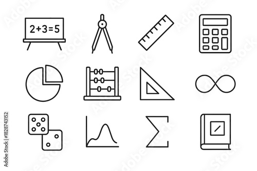 Icon tool abacus calculator compass mathematics math dice triangle symbol vector set