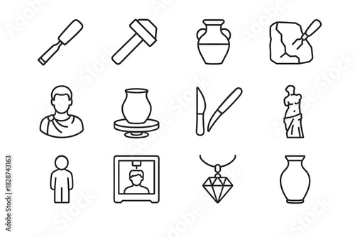 Sculpture clay sculptor wooden grid knife wheel model icon vase ceramic vector