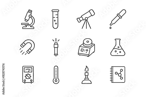 Microscope icon tools pipette scientific burner vector icons laser flask telescope notebook