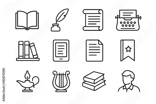 Vector literature reader stack icon profile typewriter book story collection poetry novel
