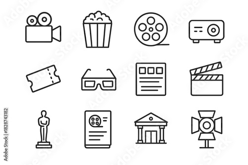Statue script box vector set film icon director glasses clapboard movie