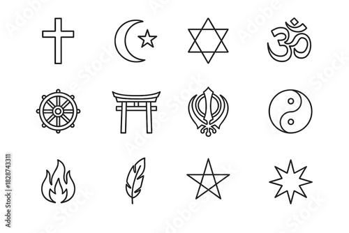Vector hindu star religions zoroastrian fire icon feather world islamic khanda tao