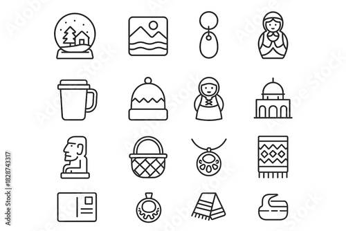 Mini local travel set icon cultural landmark vector souvenir doll globe fridge