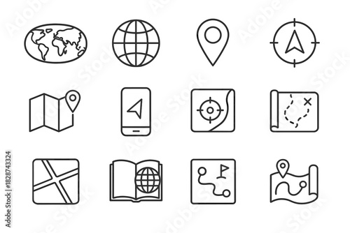 Hiking view pin satellite atlas global icon road route map vector