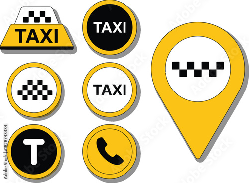 Collection of Modern Taxi Service Icons and Symbols for Digital Applications