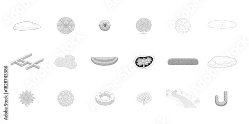 Garden and Landscape Design Elements Sketch Collection