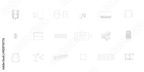 Office Furniture And Layouts Line Art Collection desk