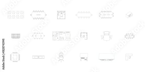 Office Furniture and Layouts Collection Wireframe Icons