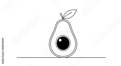 Vector illustration of avocado half with pit, line art