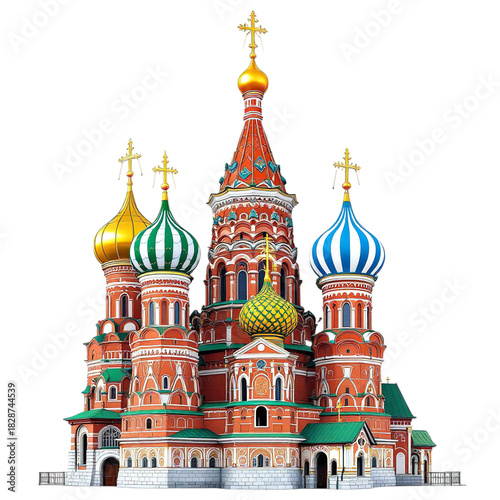 Saint basils cathedral isolated on transparent background, a vibrant symbol of moscows rich history and architectural grandeur, showcasing russias cultural heritage