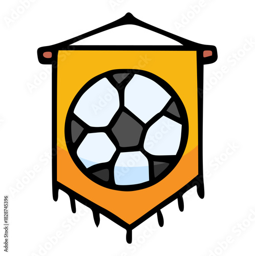 Hand Drawn Soccer Football Pennant Banner Doodle Illustration, Signal Flag, Sport, Game, Goal, Achievement, Direction, Team