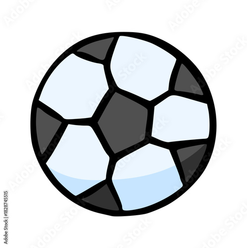 Football Ball Hand-Drawn Cartoon Illustration Vector Isolated on White Background, Simple Sport Game Doodle Icon, Soccer, Championship, Match, Play, Hexagon