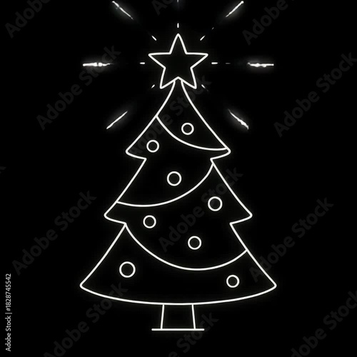 Christmas tree star twinkling outline animation for holiday designs, kids projects, and festive motion graphics