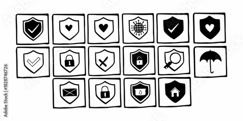 Collection of Hand-Drawn Security Icons for Website or App Protection