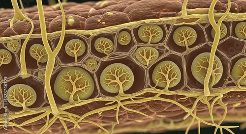 Arbuscular mycorrhizae colonizing plant root cortex