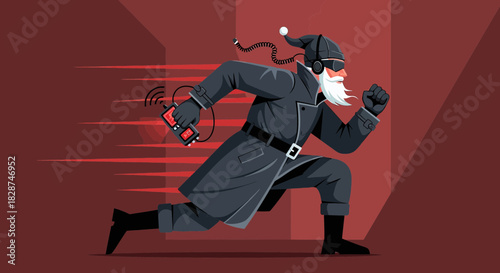 Urgent Santa Delivery: Express illustration featuring Santa Claus sprinting in high-tech attire