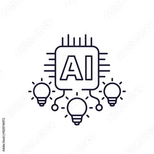 AI for idea generation icon, artificial intelligence technology line design