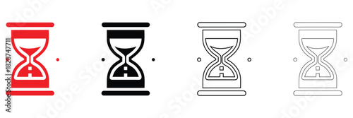 hourglass with sand vector icon, old hour glass timer vector, silhouette and line art