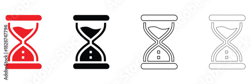 hourglass with sand vector icon, old hour glass timer vector, silhouette and line art