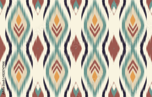 Ethnic abstract ikat art. Aztec ornament print. geometric ethnic pattern seamless  color oriental.  Design for background ,curtain, carpet, wallpaper, clothing, wrapping, Batik, vector illustration.