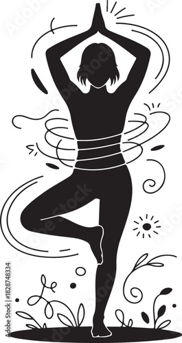 Woman Silhouette Doing Yoga in Nature Vector Illustration Style