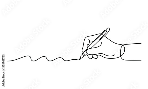 Black line art shows a hand writing wavy lines with a pen is transparent
