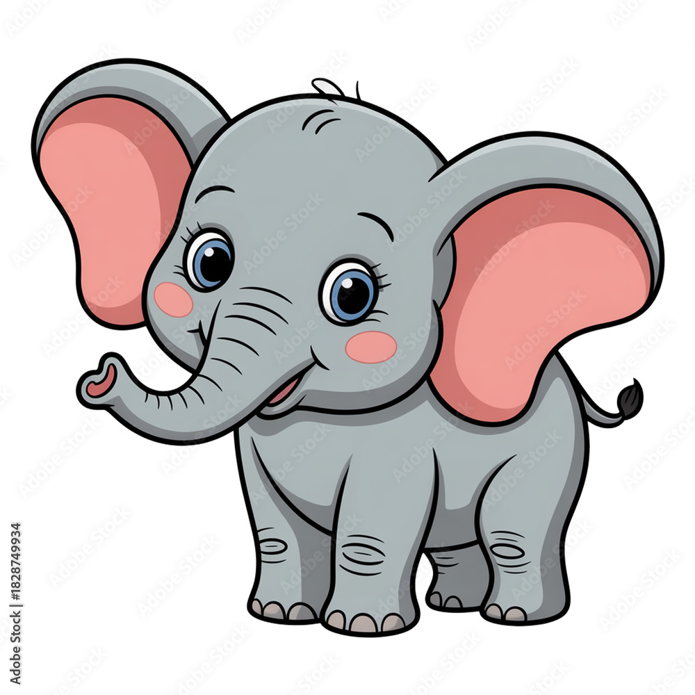 Naklejka premium Cute baby elephant cartoon, a friendly standing, smiling art now.