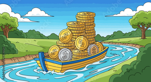 Illustration of a screening plant separating materials into piles.