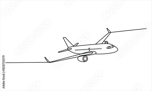 Continuous line draws an airplane taking off into the sky showing simplicity and elegance