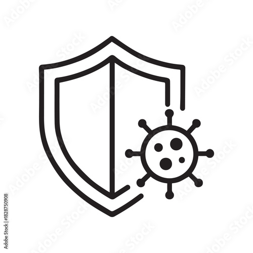Shield Protecting Against Virus Abstract Outline Icon on White Background