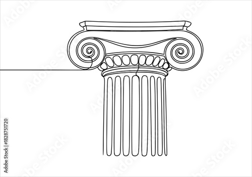 Elegant continuous line art drawing of a classical Ionic column capital, a timeless architectural illustration