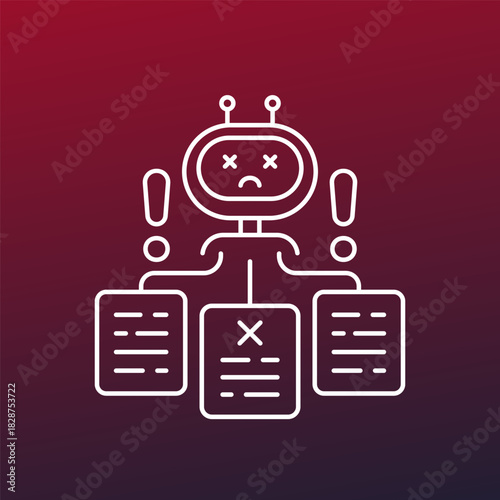 AI hallucination icon, incorrect information or false data, line design