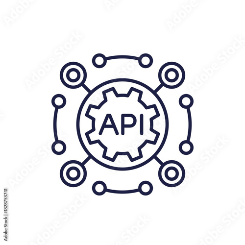 API icon, application programming interface and software integration line vector