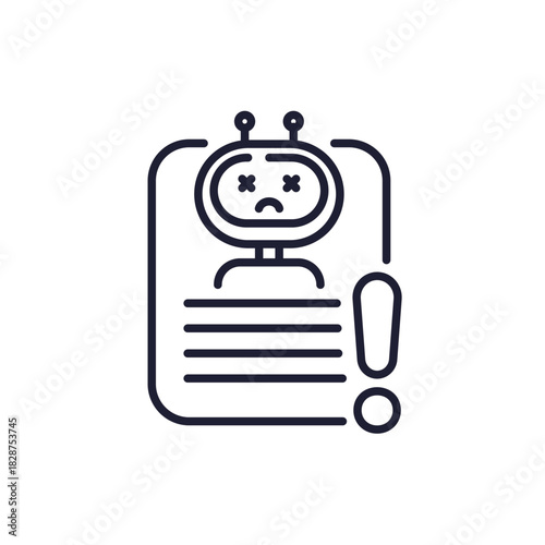 AI hallucination line icon with robot and incorrect information