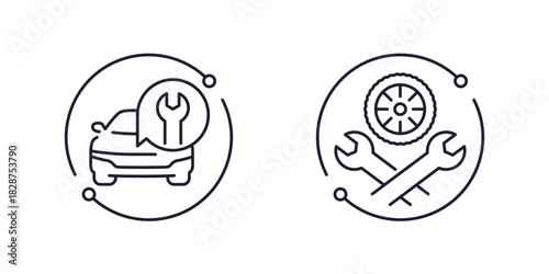 car repair line icons on white