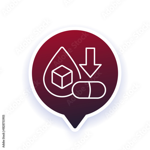 diabetes pills icon, lower blood sugar line design