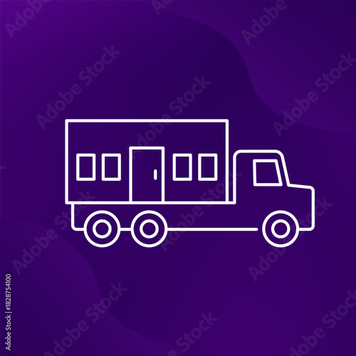 modular house on truck icon, line design