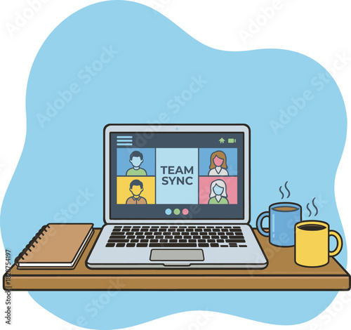 Remote Team Sync Video Conference Call Illustration