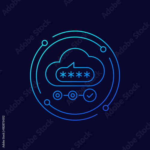 secure saas icon, password protected cloud service linear design