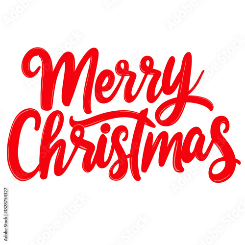 Red merry christmas calligraphic text for holiday greetings, isolated on transparent background