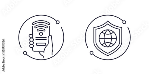 Wi-Fi icons, secure internet connection line vector design