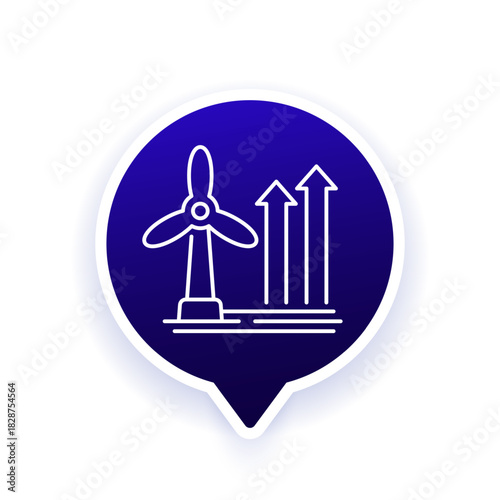 wind energy production growth icon with turbine, line vector design