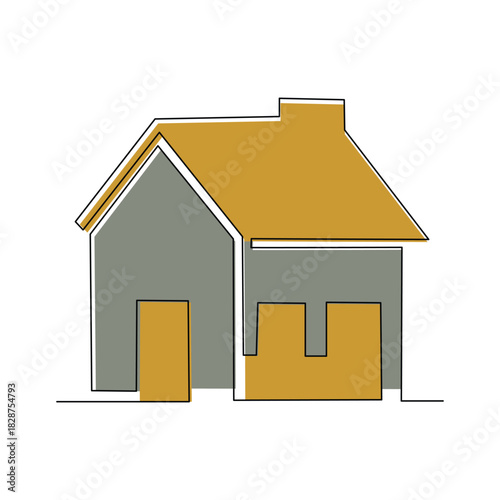 Continuous single line sketch drawing of house real estate modern building icon hand drawn vector illustration editable stroke