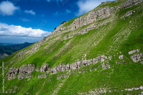 Photography Green mountains and open slopes near Shadag, Azerbaijan, captured in daylight