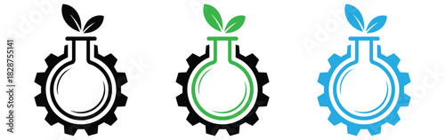 Sustainable technology solutions for eco friendly innovation,Environmental Engineering Icon Set Multiple Style Collection,icon gear and wrench within a circular frame paired with a green leaf