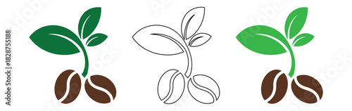 Colorful coffee bean sprouts for your organic business brand,Coffee bean icon. Coffee bean vector illustration. Coffee symbol and sign. Coffee bean logo,Morning coffee vector. Coffee bean icon set