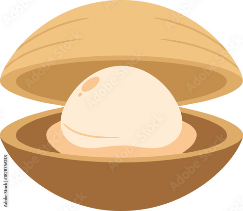 Flat Illustration Open Seashell With Pearl Inside Marine Life