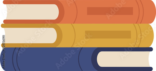 Flat Stack of Books in Orange, Yellow, and Blue Learning Illustration